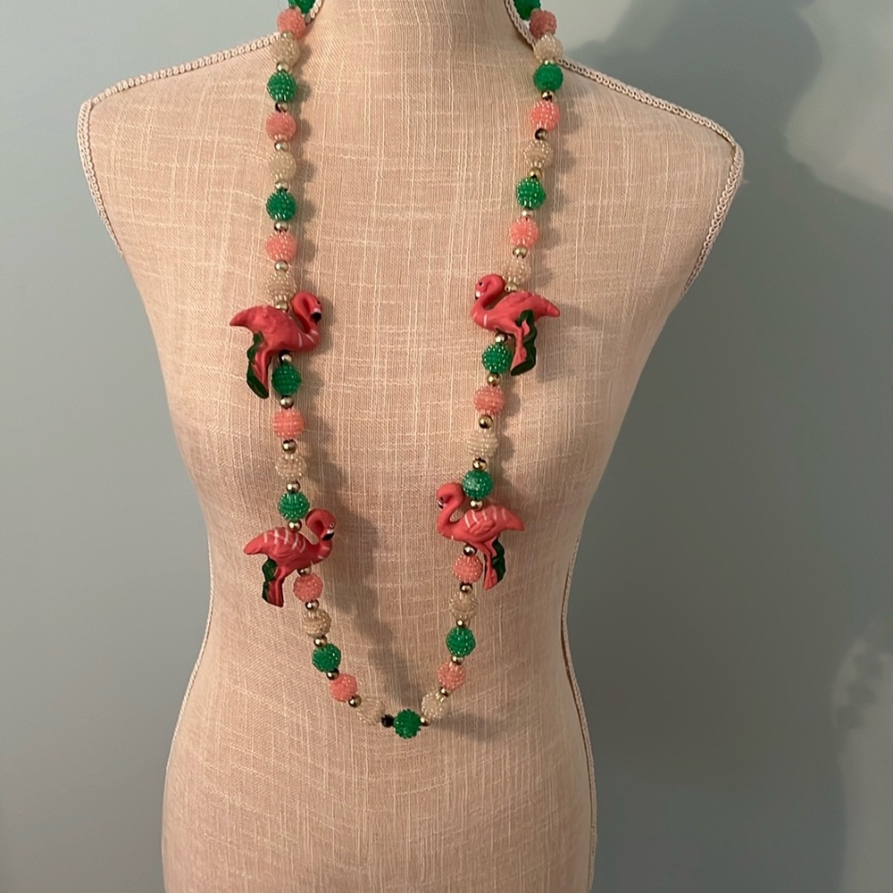 Mardi Gras Beads Pink Flamingoes.